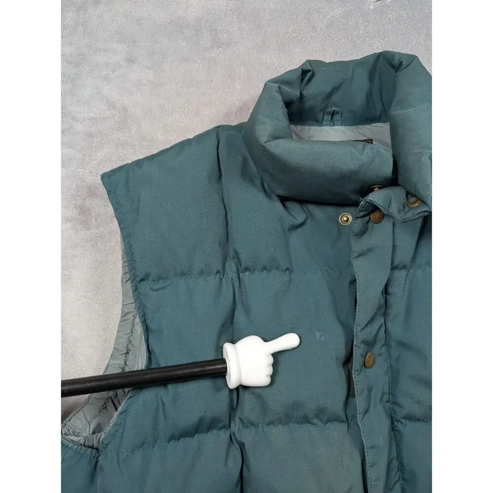 Vintage Eddie Bauer Goose Down Puffer Vest Mens Large Green Zip Up Snap Pockets